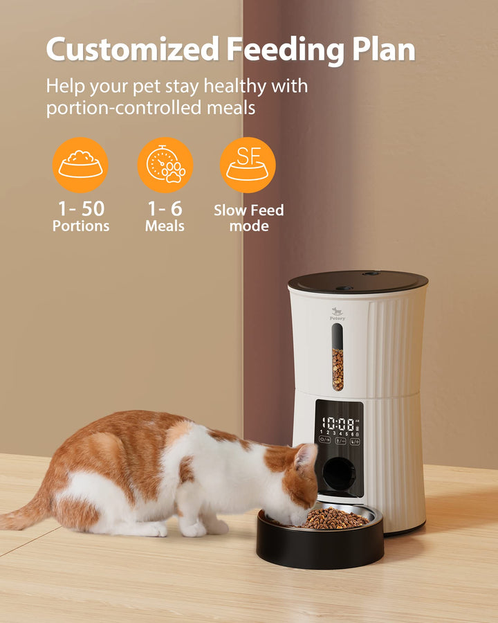 Petory Timed Automatic Cat Feeders - 4L Programable Dry Food Dispenser for Cats and Small Medium Dogs