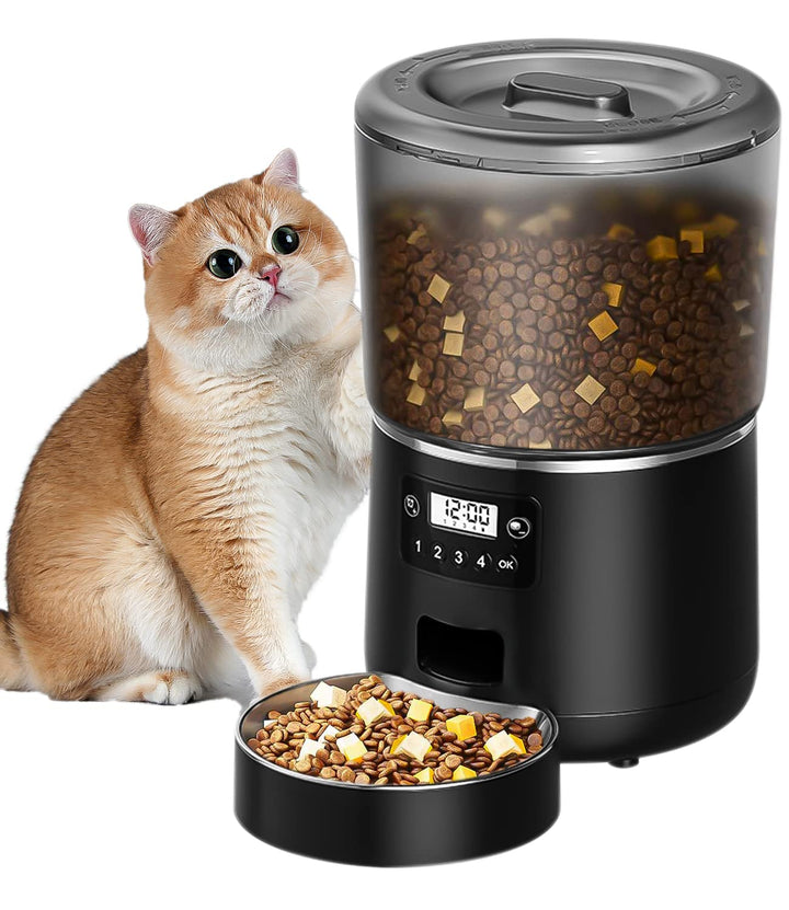 Automatic Cat Feeder, 4L Cat Feeder Automatic with Timer and Cat Bowl, Cat Food Dispenser Anti-blocking and Dual Power Supply