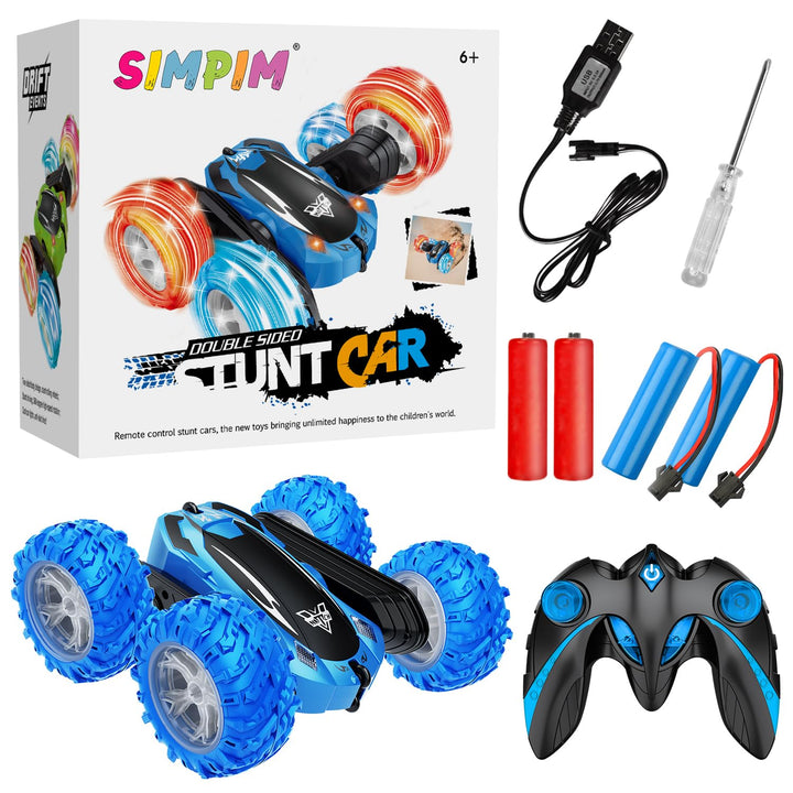 SIMPIM Remote Control Car,2.4GHz Electric Race Stunt Car,Double Sided 360° Rolling Rotating Rotation,LED Headlights RC 4WD High Speed Off Road for 6 7 8 9 10 11 12 Year Old boy Toys