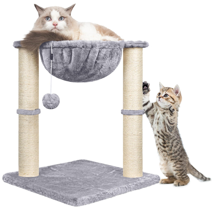 HOMIDEC Cat Scratching Post, 50cm Cat Tree with Cat Hammock Bed, Scratching Posts for Indoor Cats with Hanging Ball Toy, Small Cat Tree for Kitten Pets Playing and Relaxing, Grey