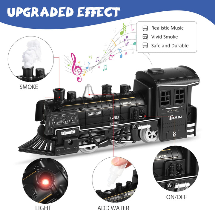 Train Set with Steam Locomotive Engine, Electric Train Toy for Boys Girls with Smokes