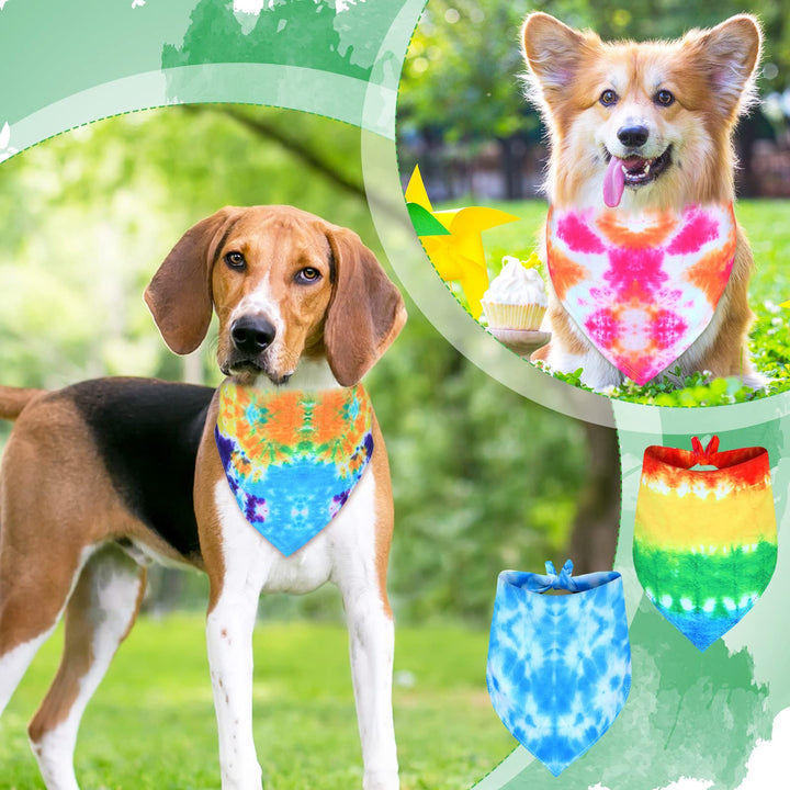 Weewooday 20 Pcs Tie Dye Dog Bandanas Bulk Dogs Washable Triangle Bibs Dog Scarf Dog Kerchief Puppy Neckerchief