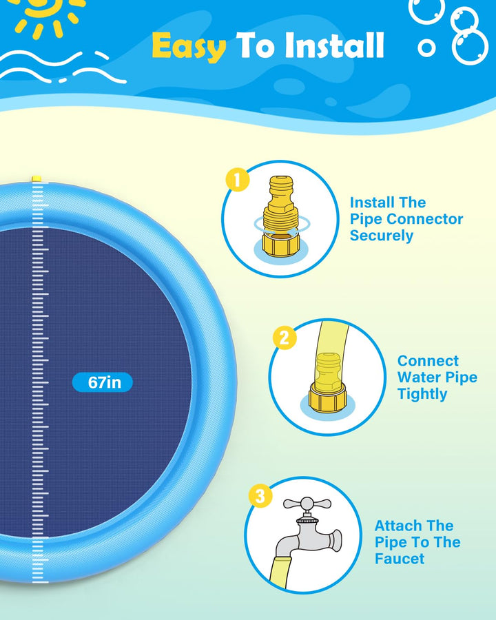 Peteast Dog Splash Pad Anti-Slip Dog Pools for Large Dogs 0.58mm Thick Dog Sprinkler Water Toy (Blue, 67 in)
