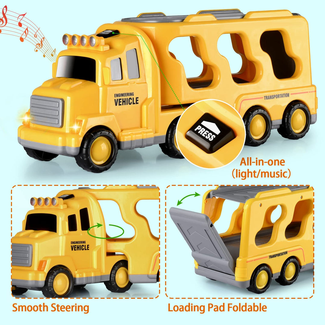 5 in 1 Toddler Cars Toys Construction Toddler Truck Toys for 6+ Year Old Boys, Friction Power Toy Vehicle Carrier Truck Toys for Kids 3-5, Christmas Birthday Gifts for Boys Girls - 6+ Ages