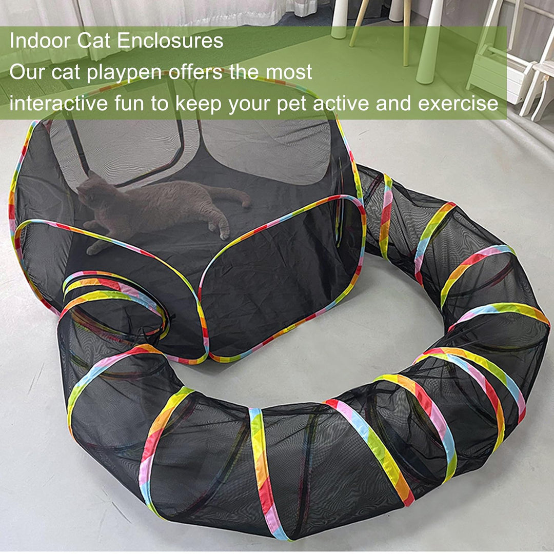 Outdoor Rainbow Cat Enclosures Playground,Outside House for Indoor Cats Include Portable Cat Tent, Circle Playpen Tunnel, for Kitty and Small Animals,Within Storage Bag (Iridescent)