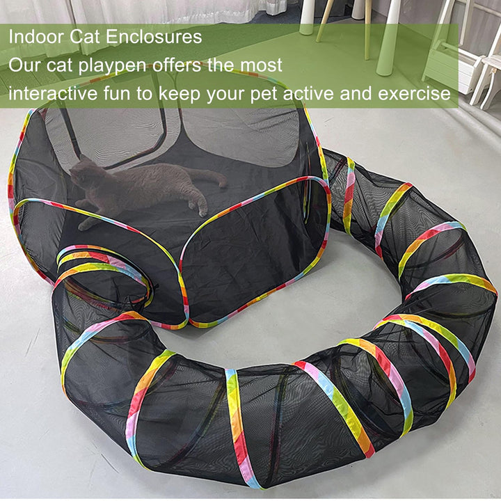 Outdoor Rainbow Cat Enclosures Playground,Outside House for Indoor Cats Include Portable Cat Tent, Circle Playpen Tunnel, for Kitty and Small Animals,Within Storage Bag (Iridescent)