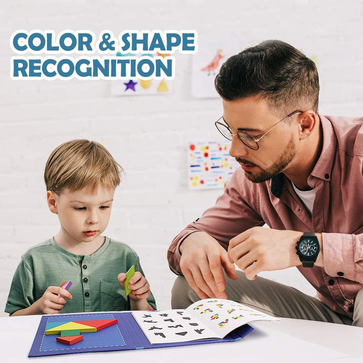 Wooden Magnetic Tangram Puzzle Games Travel Games for Kids Ages 3-8 Brain Teaser Puzzles Kids Travel Activity Gift for Boys Girls