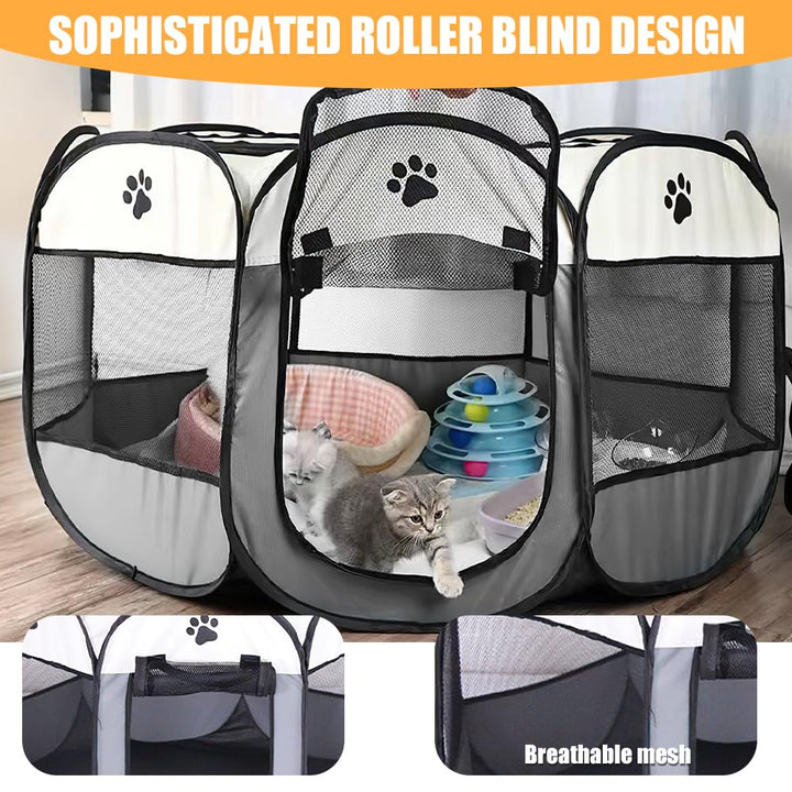 YANGUN Portable Pet Playpen, Puppy Playpen with Breathable Mesh, Dog Cat Pet Pen, Pet Dog Cat Playpen Cage Crate with Removable Zipper Top, Pet Cage for Indoor and Outdoor Use (72x72x43 cm)