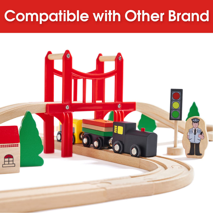 Wooden Train Set for Toddler - 39 Piece- with Wooden Tracks Fits Thomas/Brio/Chuggington/Melissa and Doug