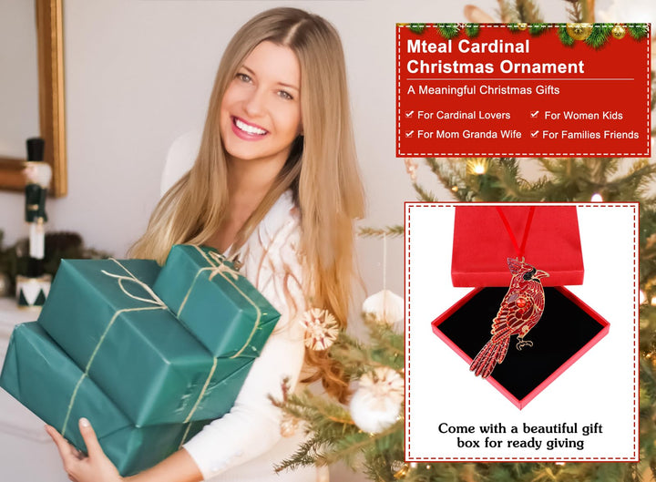 Red Cardinal Christmas Ornaments - Metal Hanging Decor