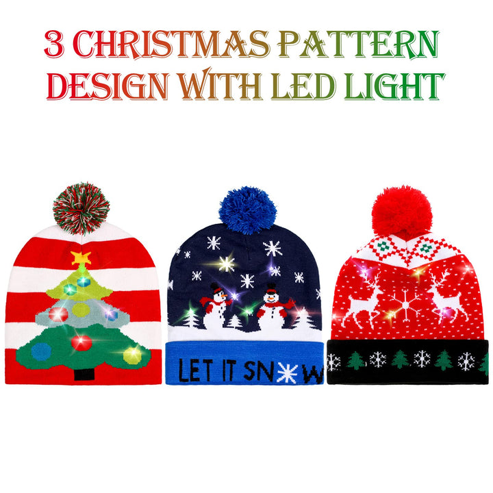 3 Pack LED Christmas Beanie Hats
