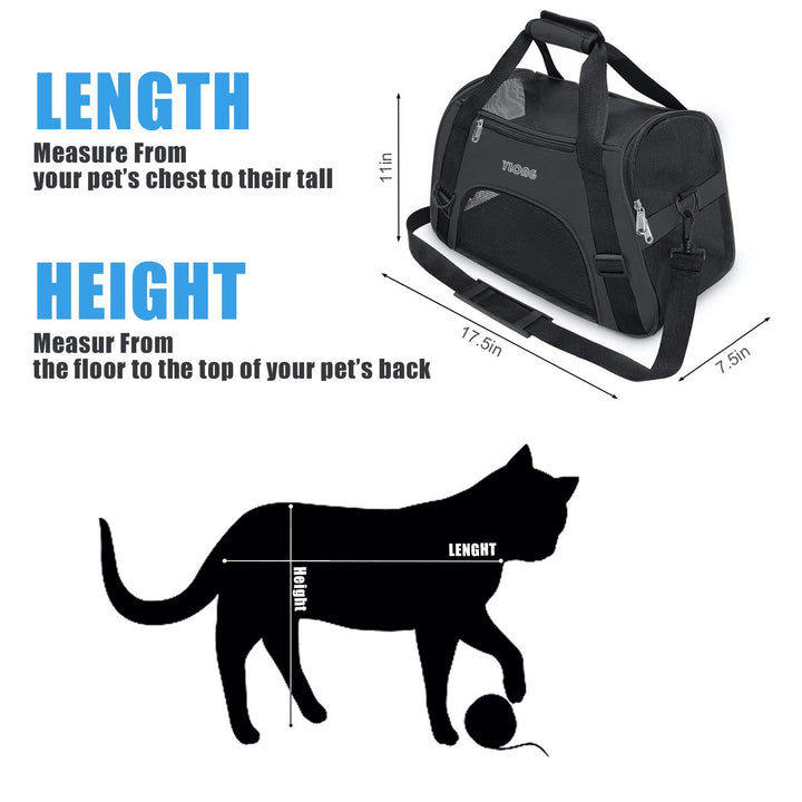YLONG Cat Carrier Airline Approved Pet Carrier,Soft-Sided Travel for Cats Dogs Puppy Comfort Portable Foldable Bag,Airline (S, BLACK)