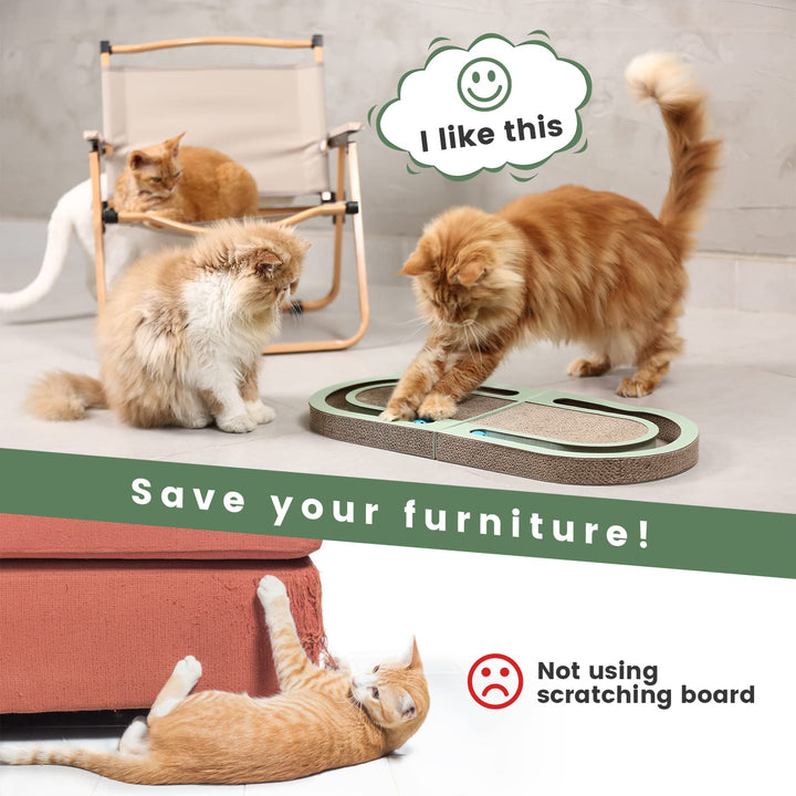 PETTOM Cat Scratcher, Cat Scratching Board with Trackball, Recycle Corrugate Reversible Cat Scratcher Cardboard for Indoor Cats，Foldable Cat Scratch Pad with Interactive Bell Ball Design