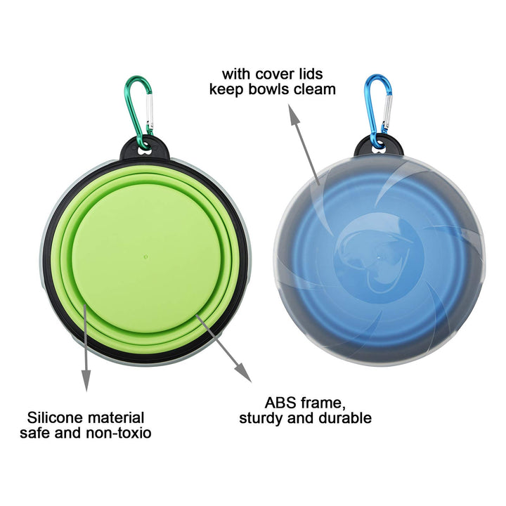 SOSPIRO 2Pcs Collapsible Dog Bowl with Lid 450ML Portable Pet Feeding Watering Travel Bowl Foldable Silicone Pet Bowl for Small Pets Dogs Cats Travel Camping Walking