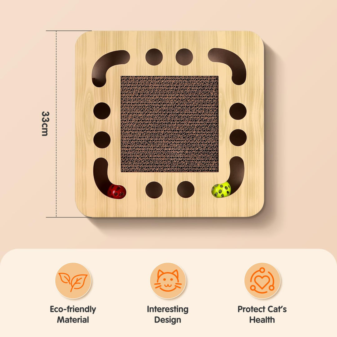 Nobleza Cat Scratcher, High Density Corrugated Cat Scratching Board, Catnip Scratcher Cardboard with 2 Bell Balls, Durable 3 in 1 Scratchers Pad Bed Toy for Indoor Cats, Size 33 * 33 * 5 cm