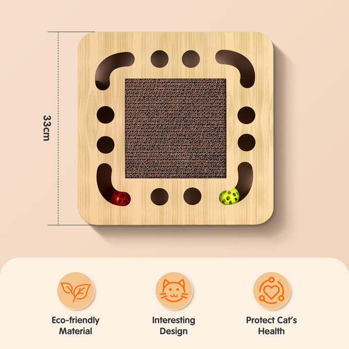 Nobleza Cat Scratcher, High Density Corrugated Cat Scratching Board, Catnip Scratcher Cardboard with 2 Bell Balls, Durable 3 in 1 Scratchers Pad Bed Toy for Indoor Cats, Size 33 * 33 * 5 cm
