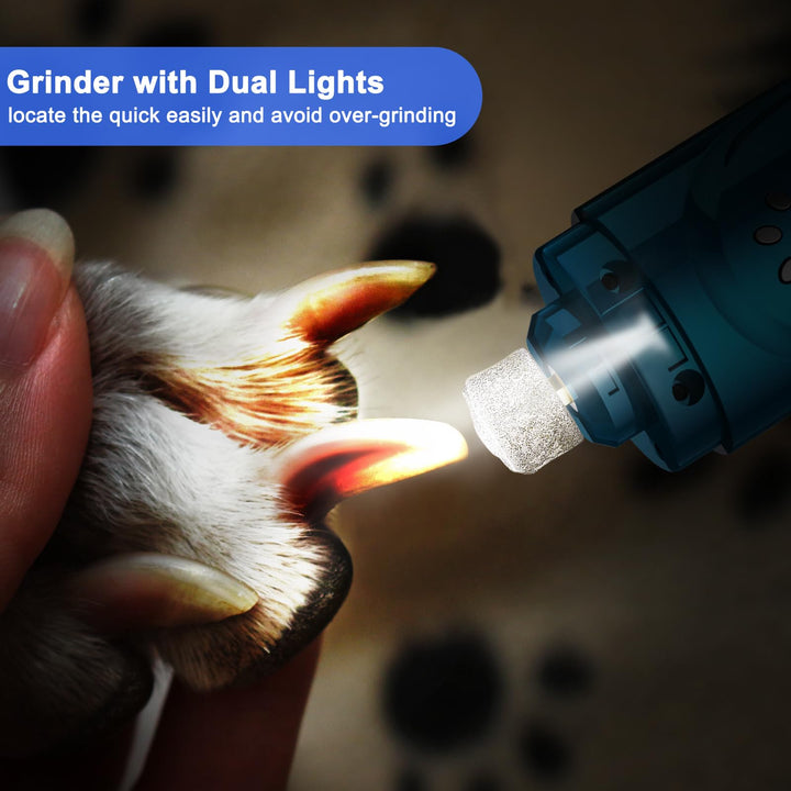 YABIFE Dog Nail Grinder with Nail Clipper, Dog Nail Trimmers Kit, Super Quiet Electric Pet Nail Grinder, Rechargeable, for Small Large Dogs & Cats Toenail & Claw Grooming,3 Speeds, 2 Grinding Wheels