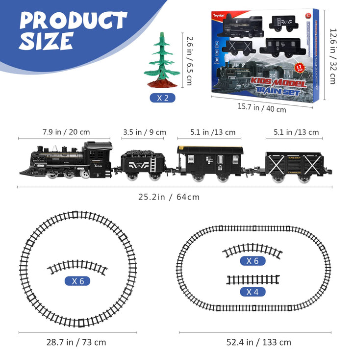 Train Set with Steam Locomotive Engine, Electric Train Toy for Boys Girls with Smokes