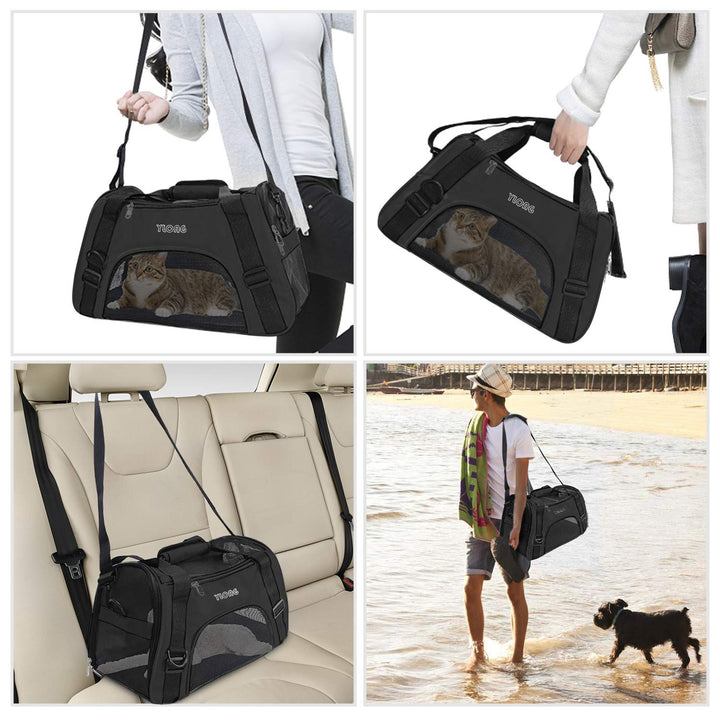 YLONG Cat Carrier Airline Approved Pet Carrier,Soft-Sided Travel for Cats Dogs Puppy Comfort Portable Foldable Bag,Airline (S, BLACK)