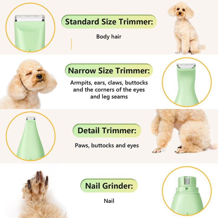 SUPRENT Dog Grooming Kit, 4 in 1 Dog Clippers for Grooming Supplies, Cordless Electric Pet Nail Grinder Cat Paw Trimmer