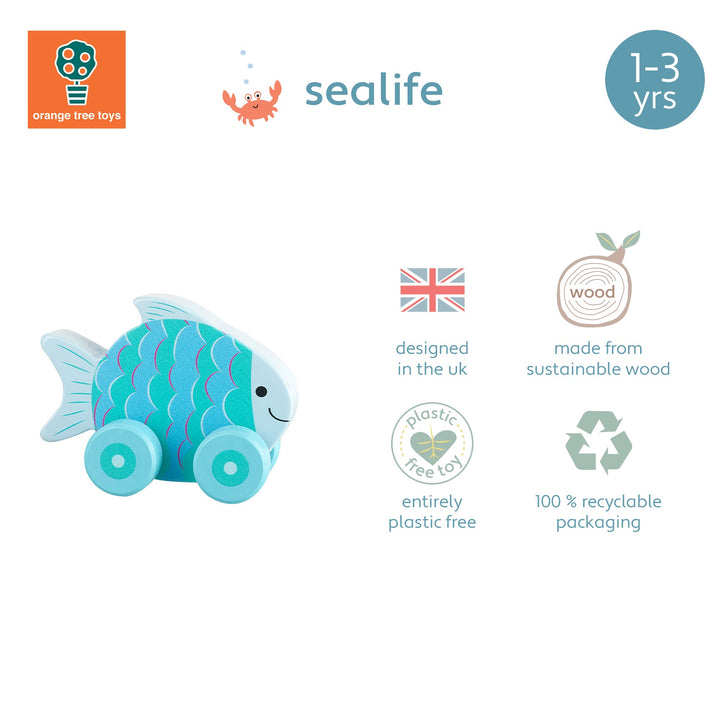 Fish Push Toy Animal Vehicles - Wooden Toys 1 Year Old