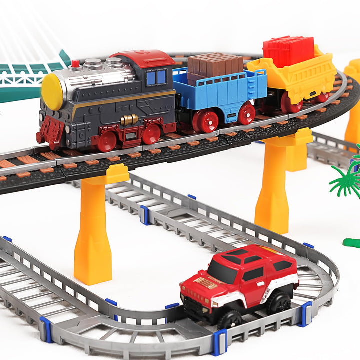 Train Set Toy, Tracks Car Toy, Train Track Playset for 3 4 5 Years Old Toddlers, Kids, Boys and Girls