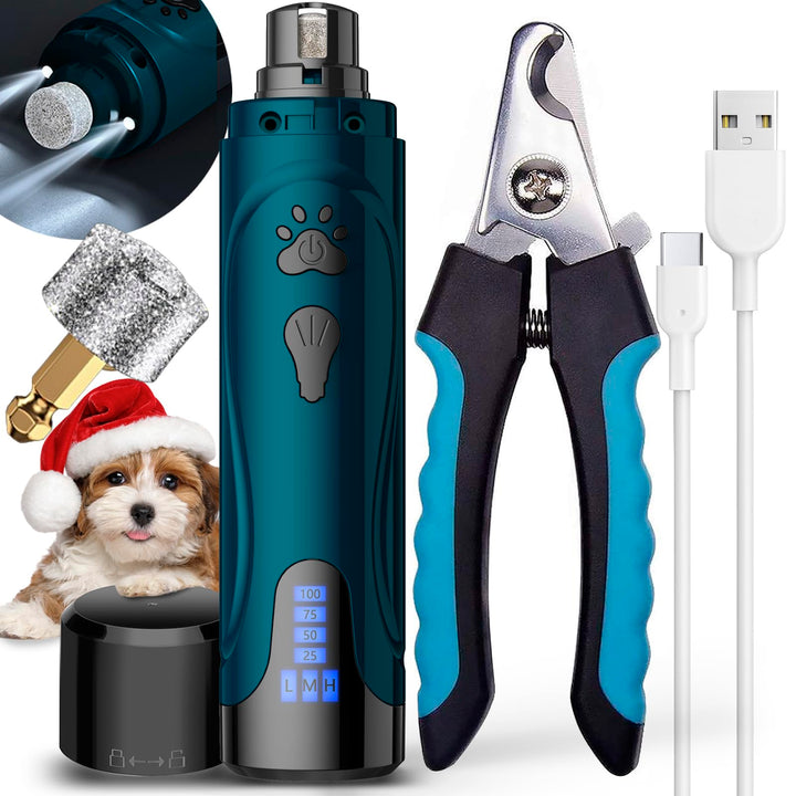 YABIFE Dog Nail Grinder with Nail Clipper, Dog Nail Trimmers Kit, Super Quiet Electric Pet Nail Grinder, Rechargeable, for Small Large Dogs & Cats Toenail & Claw Grooming,3 Speeds, 2 Grinding Wheels