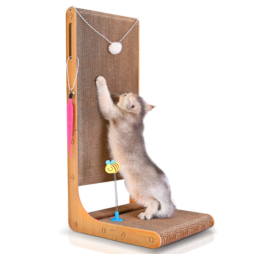 Cat Scratcher L Shape, 75cm Cat Scratching Cardboard, Cat Scratchers Pad for Indoor Cats, Protecting Furniture Cat Scratch Pad, Cardboard Cat Scratching with Ball Toy, Catnip, X-Large