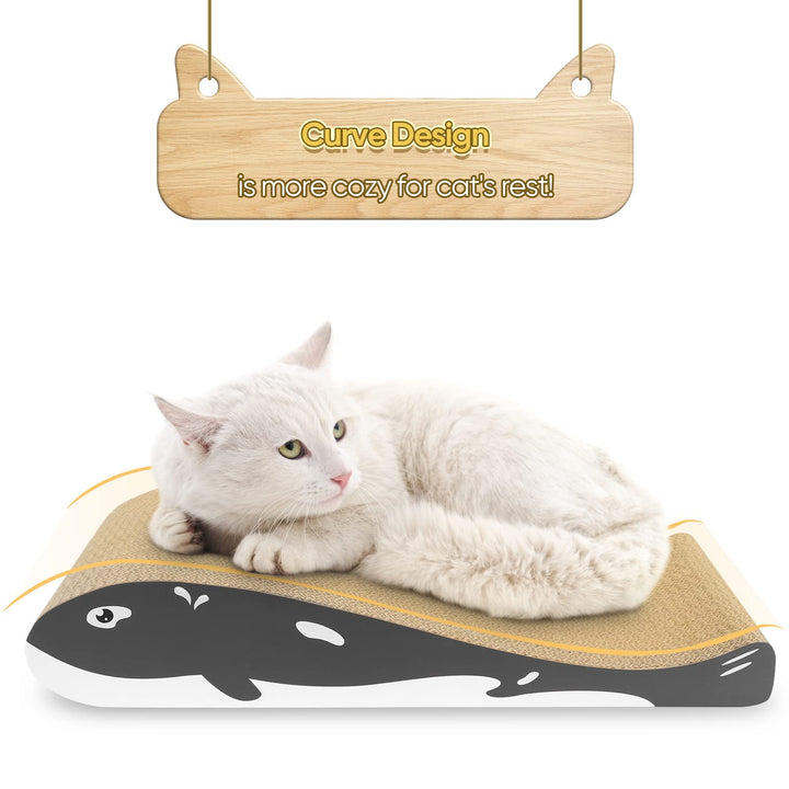 Furjoy Cat Scratcher, Cat Scratching Board Cardboard with Organic Catnip,Reversible Use Durable Scratching Pad  [ Curved Shape for Cats Habits, 44 x 23 x 8cm ]