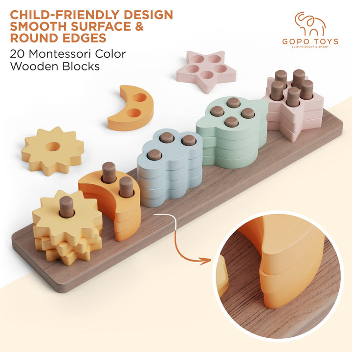 GOPO TOYS Montessori Toys for 18+ Months Old - Toddlers Wooden Sorting and Stacking Toys for Baby Boys and Girls