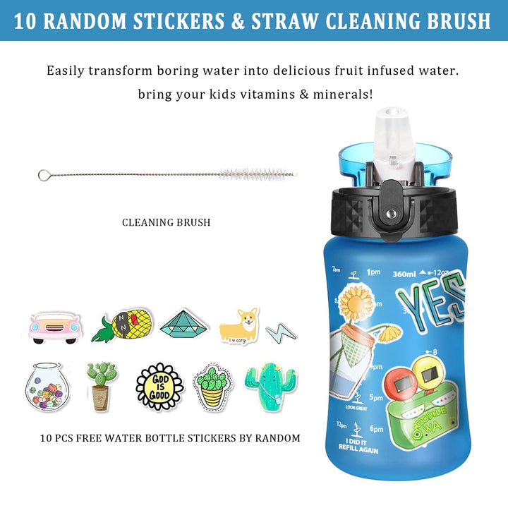 GOPPUS 350ml/12oz Kids Water Bottles With Straw Toddler Drinks Bottle for School Leakproof Children's Bottle with Time Marking Small Bottle BPA free Tritan Sport Bottle Juice Bottles for Girls Boys