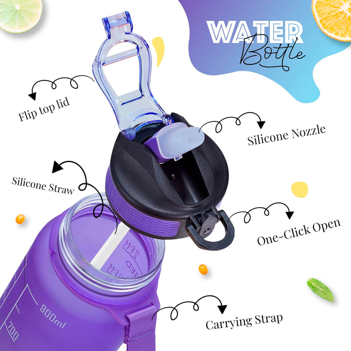 1000ml Motivational Sports Water Bottle with Straw