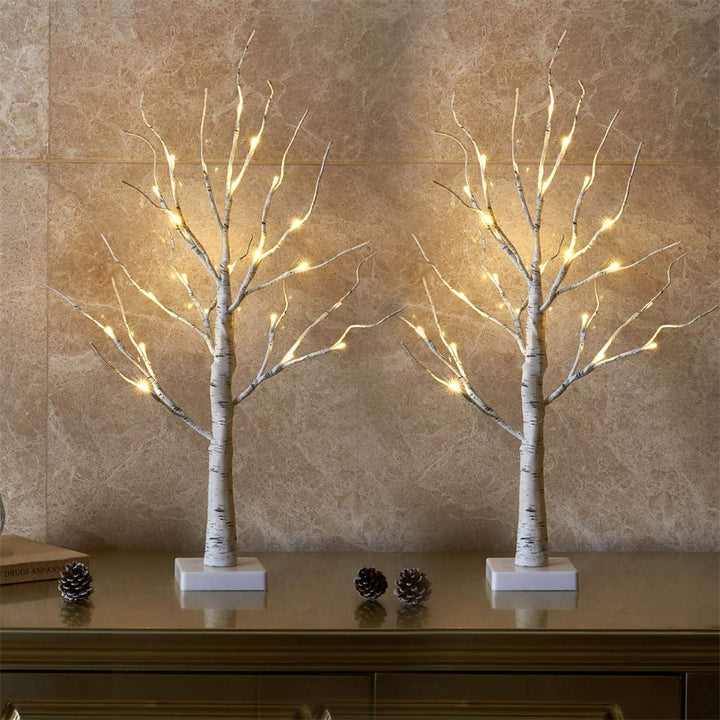 Set of 2 LED Birch Twig Trees - 24 Warm White Lights