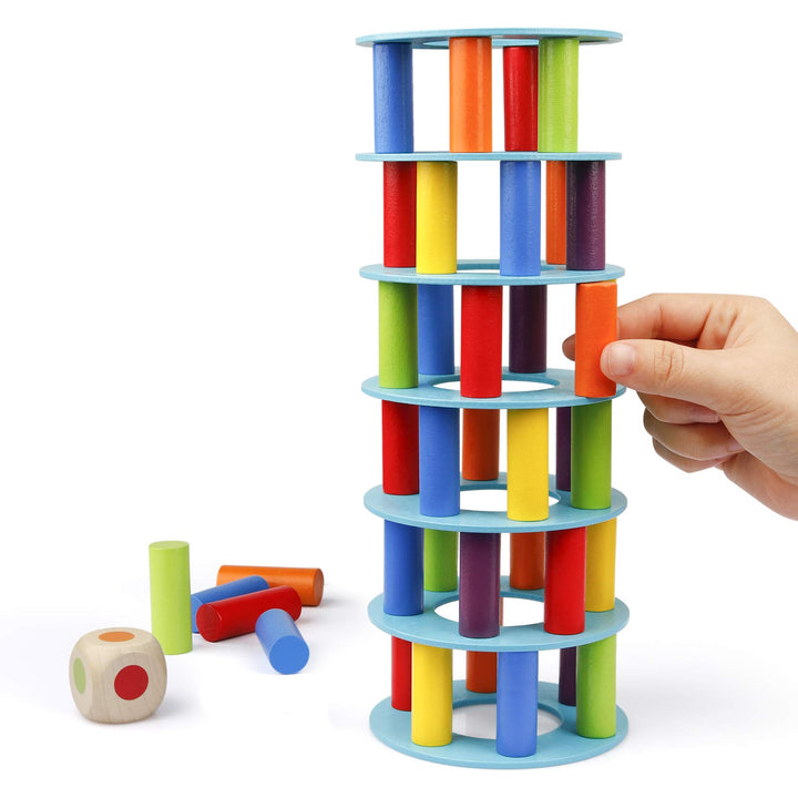 Coogam Wooden Leaning Tower Game - Tumbling Block Toppling Timber Stacking Tower Toy Games