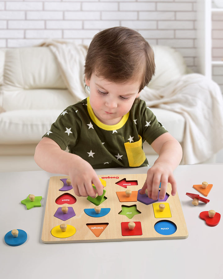 Wooden Shape Peg Puzzle – Educational Toy for Toddlers