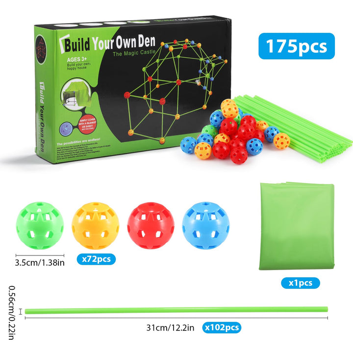 Kids Fort Building Kits, 175 Piece Construction Toys for Kids 5+, Den Building Kit DIY Play Tent Indoor & Outdoor, Build your Own Den, STEM Building Toys, Creative Fort, Secret Base, Play House Toy