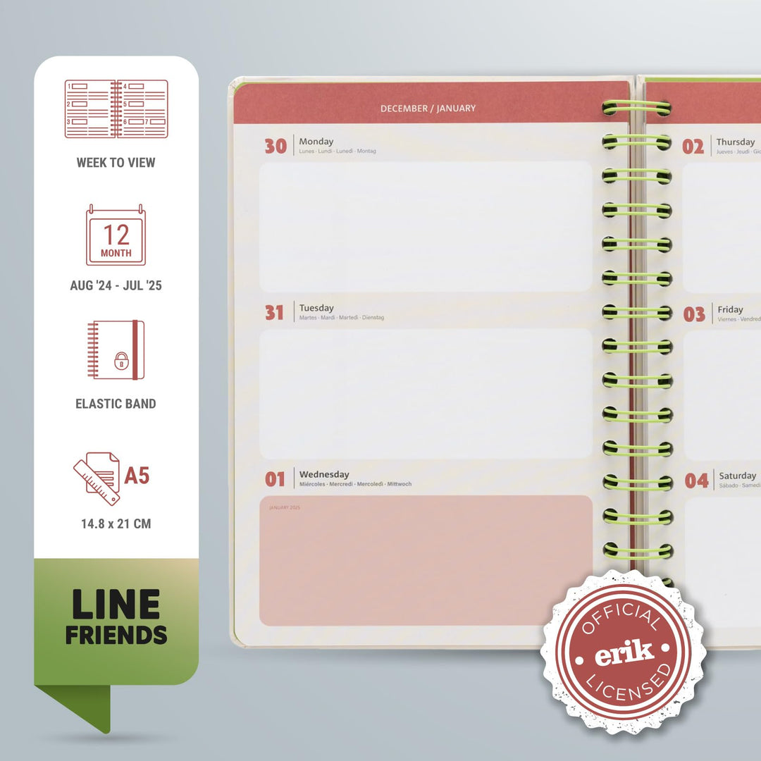 "Line Friends 2024-2025 Academic Diary: August to July, Week to View with Stickers