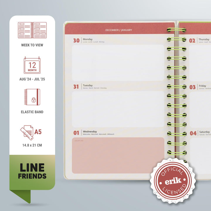 "Line Friends 2024-2025 Academic Diary: August to July, Week to View with Stickers