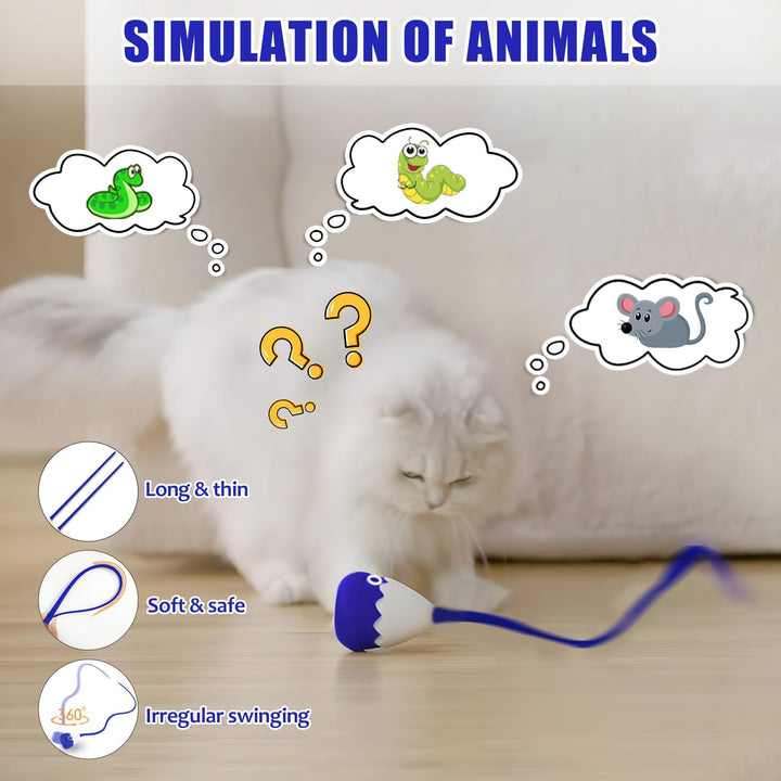 Petcronies Cat Wand Toy, Automatic Silicone Tail Teaser Toy 2 in 1, Electronic Interactive Toy for Indoor Cats