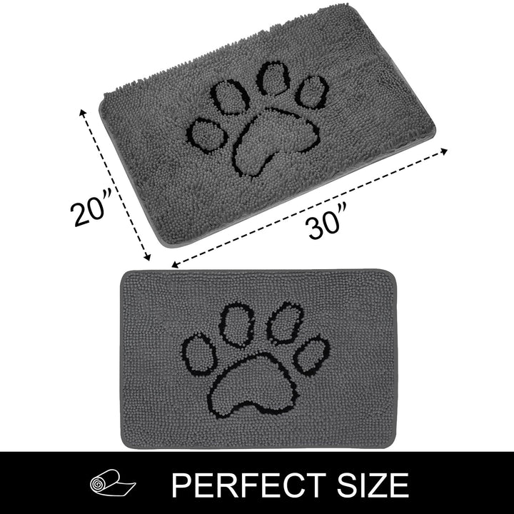 Royalotic Soft Chenille Water Absorbent Door Mat Indoor, Traps Mud and Moisture for Muddy Shoes Dog Paws, Durable Backing, Washable, Rug Door Mat for Entry, High Traffic Areas, 20''x30'', Grey