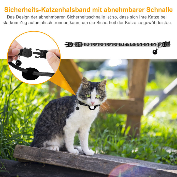 Airtag Cat Collar, Soarfly Reflective Cat Collar with Safety Closure, Bell, Cat Collar with AirTag Holder, Name Address