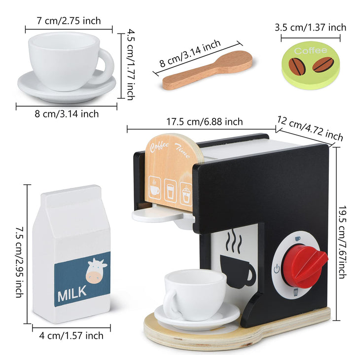 Play Kitchen Accessories Kids Wooden Coffee Maker Toy Espresso Machine Toddler Toy Kitchen Sets for Girls and Boys (black)