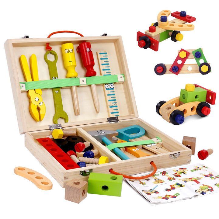 hifunti Kids Tool Set Wooden Toys for 2 3 4 5 Year Olds Girls Boys Role Play Montessori Educational Construction Toys Toddler Toys Birthday for Girls Boys Kids 3 4 5 Year Olds