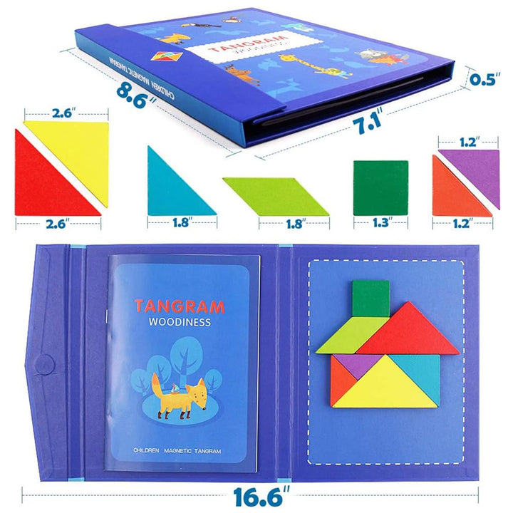Wooden Magnetic Tangram Puzzle Games Travel Games for Kids Ages 3-8 Brain Teaser Puzzles Kids Travel Activity Gift for Boys Girls