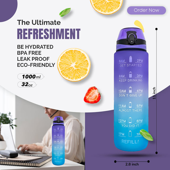 Purple Gradient 1L Leak-Proof Water Bottle