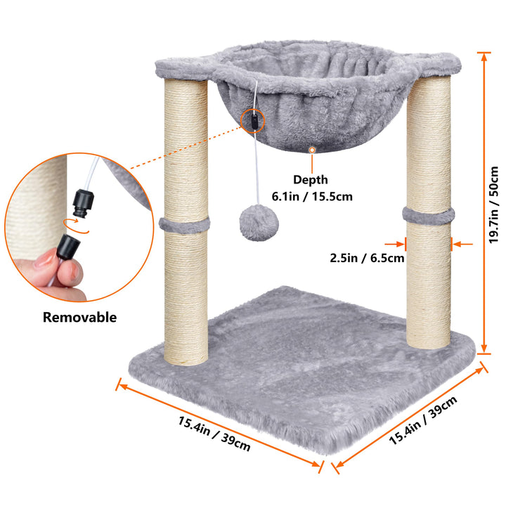 HOMIDEC Cat Scratching Post, 50cm Cat Tree with Cat Hammock Bed, Scratching Posts for Indoor Cats with Hanging Ball Toy, Small Cat Tree for Kitten Pets Playing and Relaxing, Grey