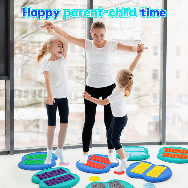 Sensory Stepping Stones for Kids,8pcs Tactile Discs with Non-slip Texture Silicone Bottom Playset