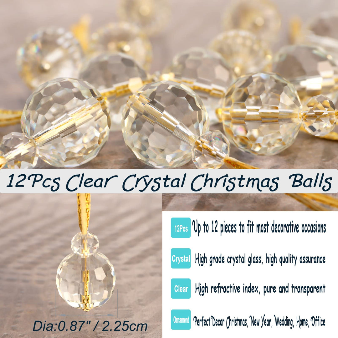 12 Mini Clear Crystal Christmas Ornaments