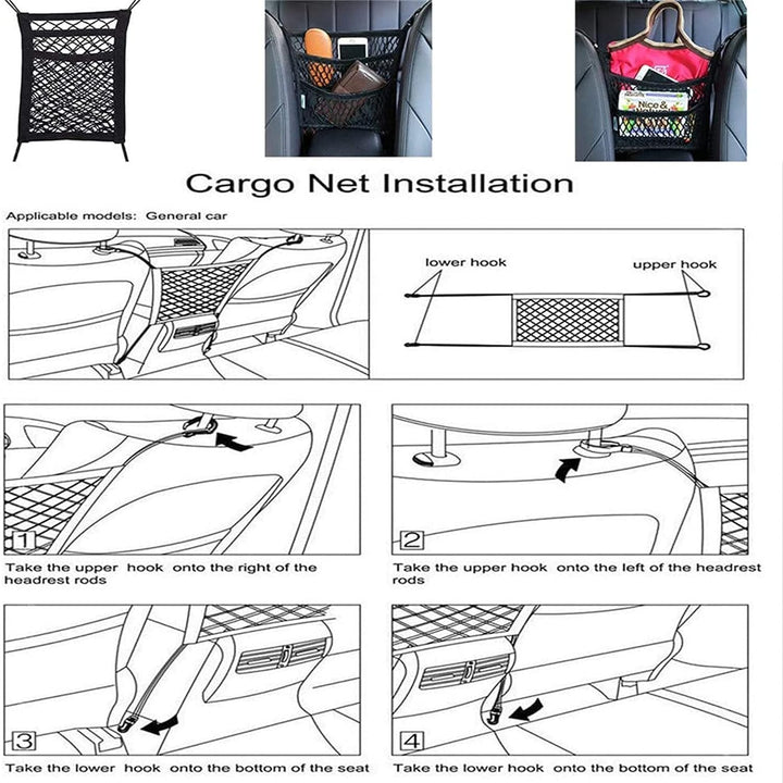 Candora Car Dog Guard Pet Barrier Dog Car Net Barrier with Auto Safety Mesh Organizer Stretchable Storage Bag Universal for Cars, SUVs,3 Layer Pet Dogs Car Driving Accessories Safety Travel