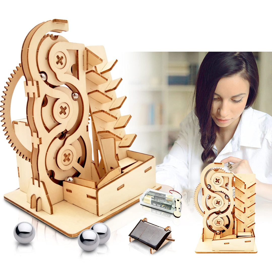 Solar 3D Wooden Puzzle Marble Run Educational Wood Mechanical Building Toys STEM Science Experiments Projects